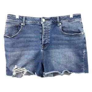 Maurices Womens Size 14 Cut Off Jean Shorts Button Fly High Rise Distressed